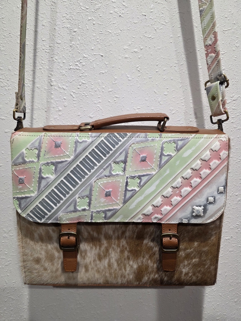 Watermelon Patterned Crossbody Bag with Calfhair Accent DANCING CACTUS DESIGNS